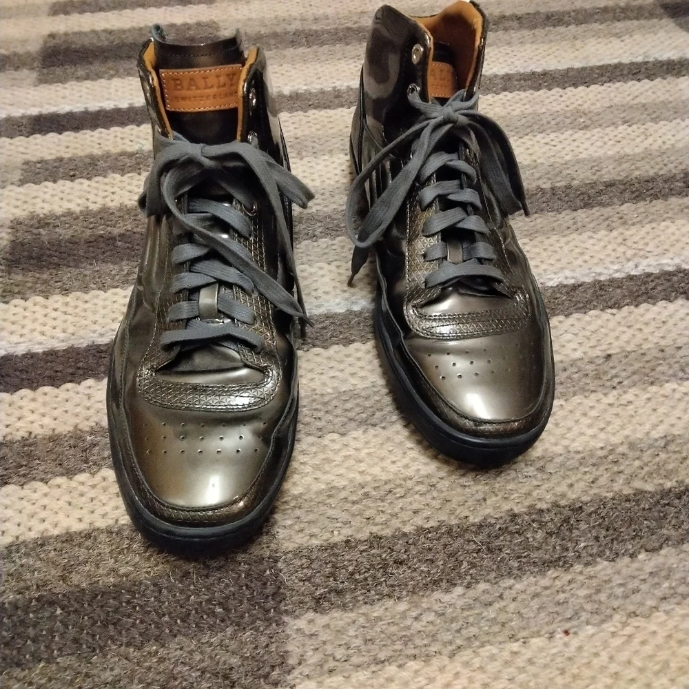 BALLY MENS SHINEY PATENT LEATHER GRAY HIGH TOPS SNEAKERS ETHYX SHOES US 9.5